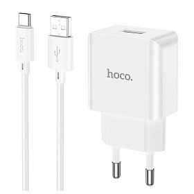 Зарядний пристрій Hoco C106A (1USB, 2.1А) White (C106ACW) + кабель Type-C