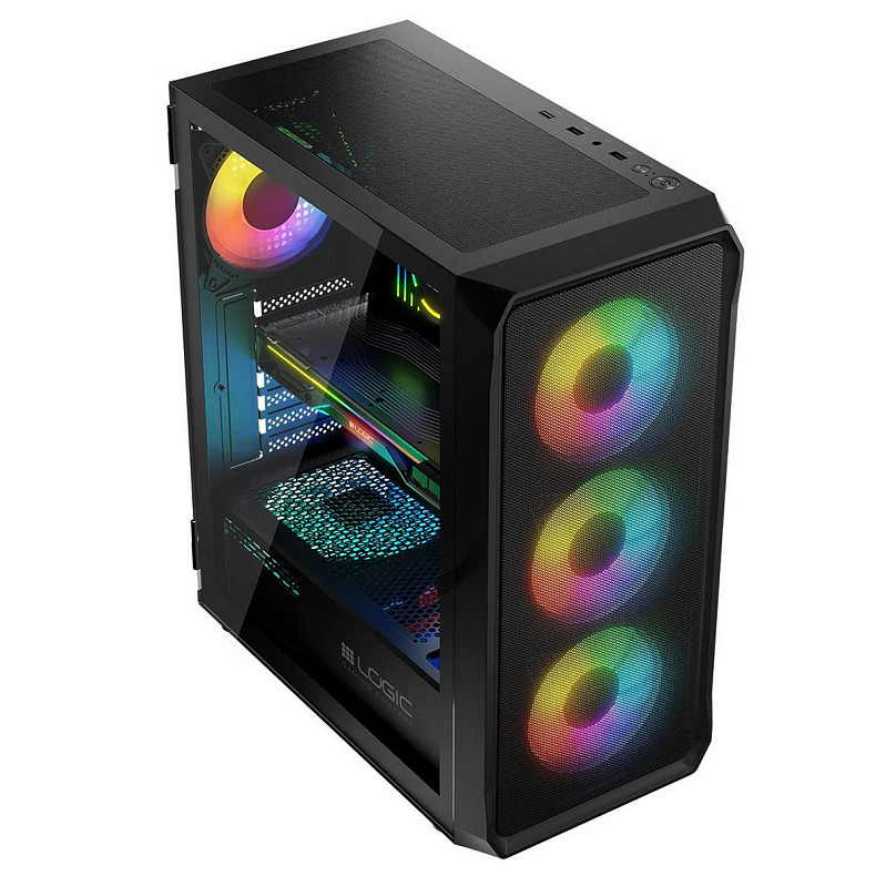 Корпус LogicConcept PORTOS MESH+GLASS ARGB fans 4x120mm BLACK без БЖ ATX