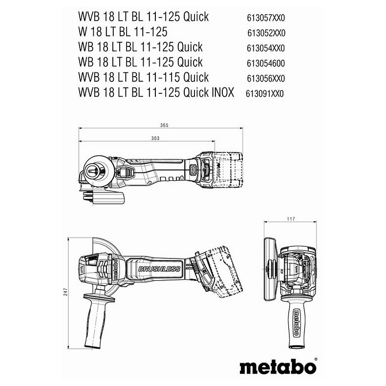 Болгарка (угловая шлифовальная) Metabo WPB 18 LT BL 11-125 Quick (613057660)