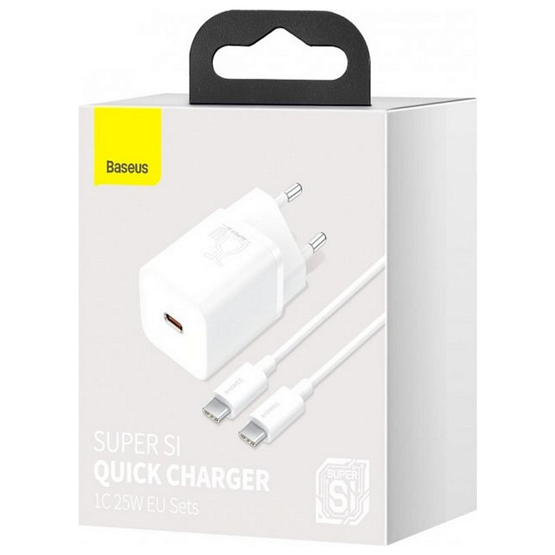 Сетевое зарядное устройство Baseus Super Silicone PD Charger 25W (1Type-C) White (TZCCSUP-L02) + кабель