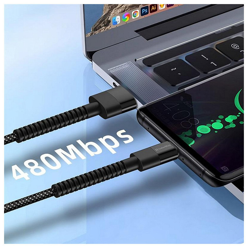 Кабель ColorWay USB - Type-C (M/M), 2.4 А, 1 м, Black (CW-CBUC063-BK)