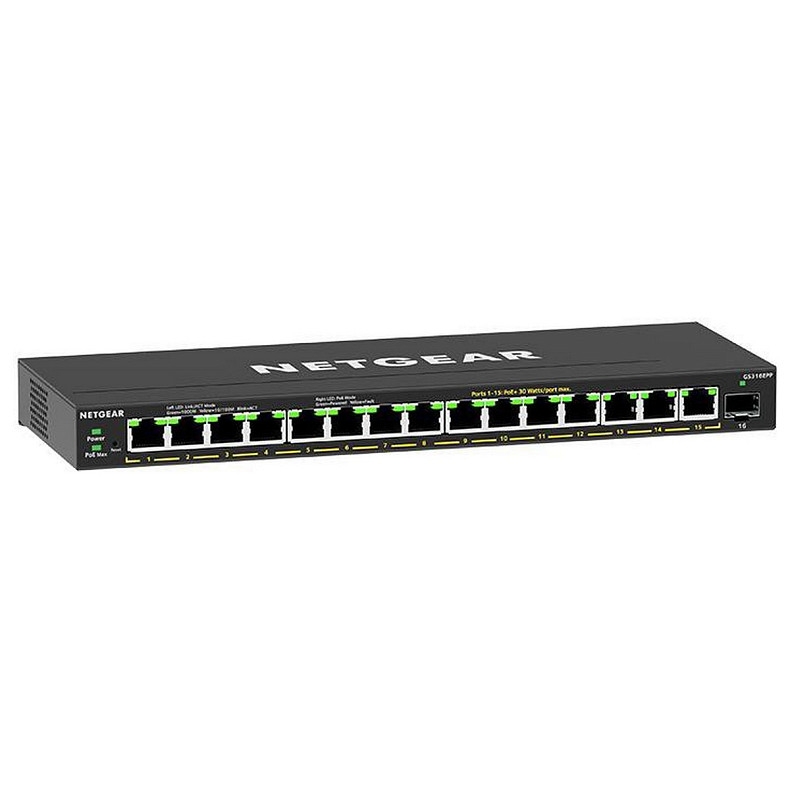 Коммутатор NETGEAR GS316EPP 15x1GE PoE+(231Вт), 1xSFP, управляемый