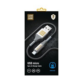 Кабель Luxe Cube Armored USB-microUSB, 1м, серый (8886668686105)