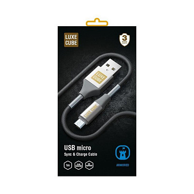 Кабель Luxe Cube Armored USB-microUSB, 1м, сірий (8886668686105)