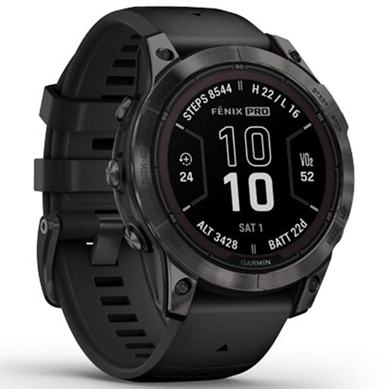 Спортивний годинник GARMIN Fenix 7 Pro Sapphire Solar Carbon Gray DLC Titanium with Black Silicone