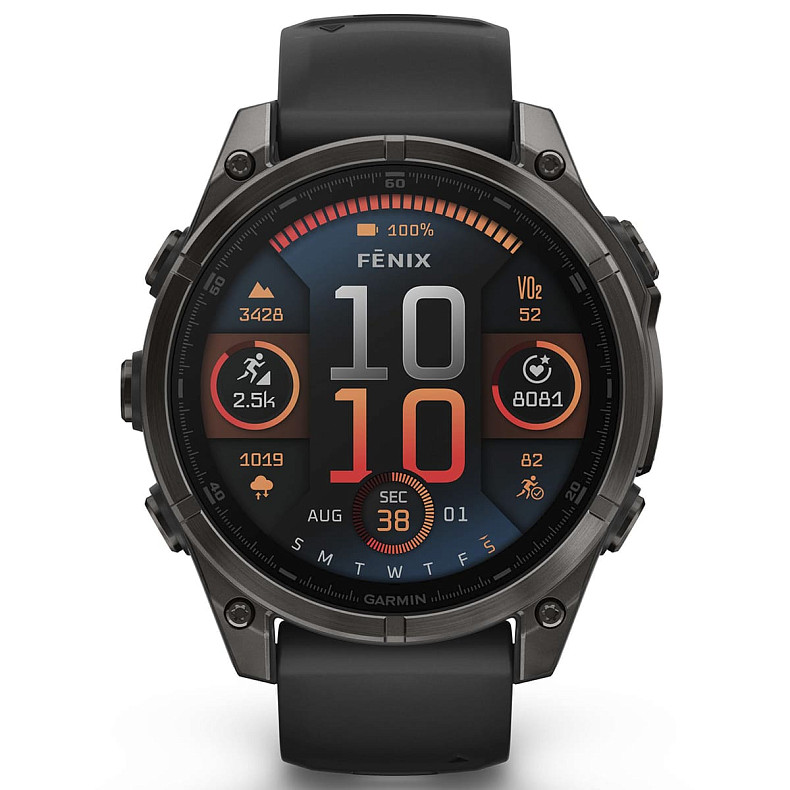 Спортивний годинник GARMIN Fenix 8 47mm AMOLED Sapphire Carbon Gray DLC Titanium with Black Silicone Band