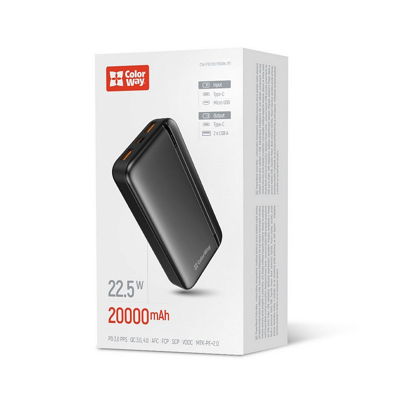 Универсальная мобильная батарея ColorWay Portable Charger 20000mAh Black (CW-PB200LPB4BK-PD)