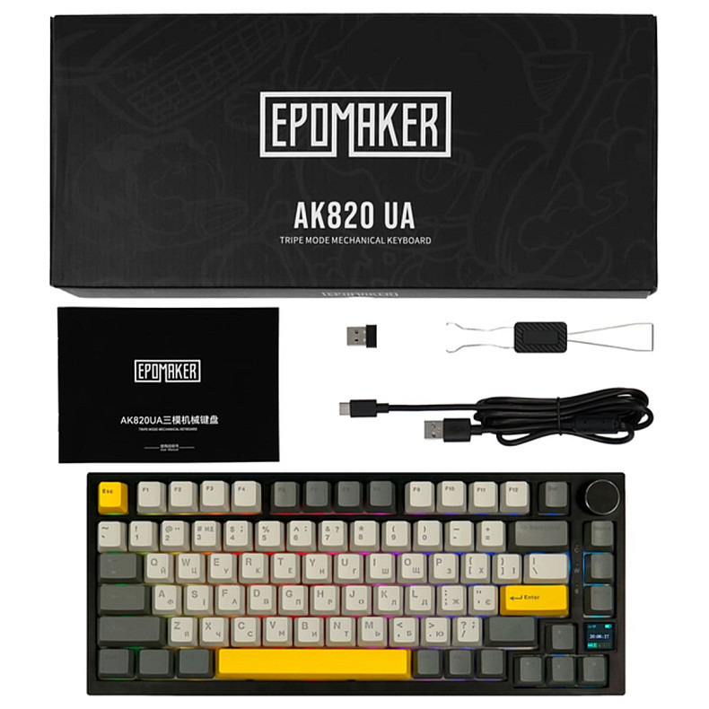 Клавіатура Epomaker AK820 Pro 75% Gift Switch Hot-Swap (2.4G/BT/USB) LCD Screen RGB Black UA