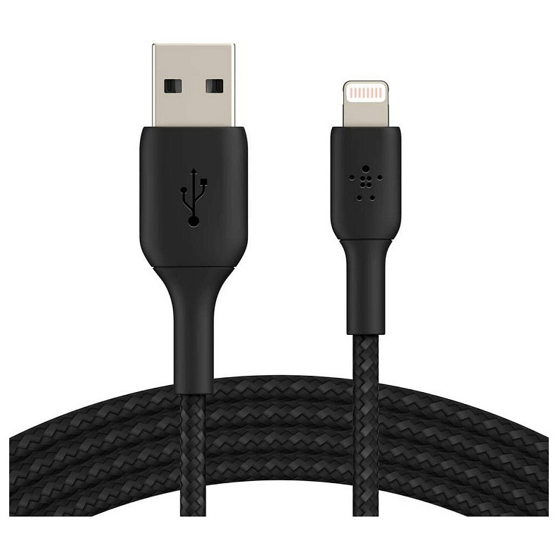 Кабель USB-A > Lightning подзарядка/синхронизация Belkin, 1м, плетеный, черный