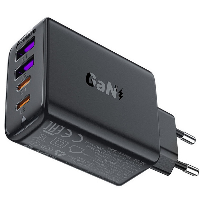 Зарядное устройство 4xUSB 45W (2xUSB-C+2xUSB-A) Gan A61 Fast Charger Black Acefast