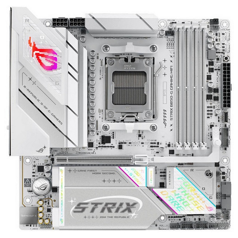 Материнcька плата ASUS ROG STRIX B850-G GAMING WIFI sAM5 B850 4xDDR5 M.2 HDMI DP WiFi BT mATX білий