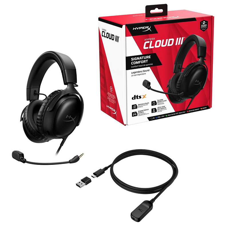 Навушники HyperX Cloud III 3.5mm/USB-A/USB-C Black (727A8AA)