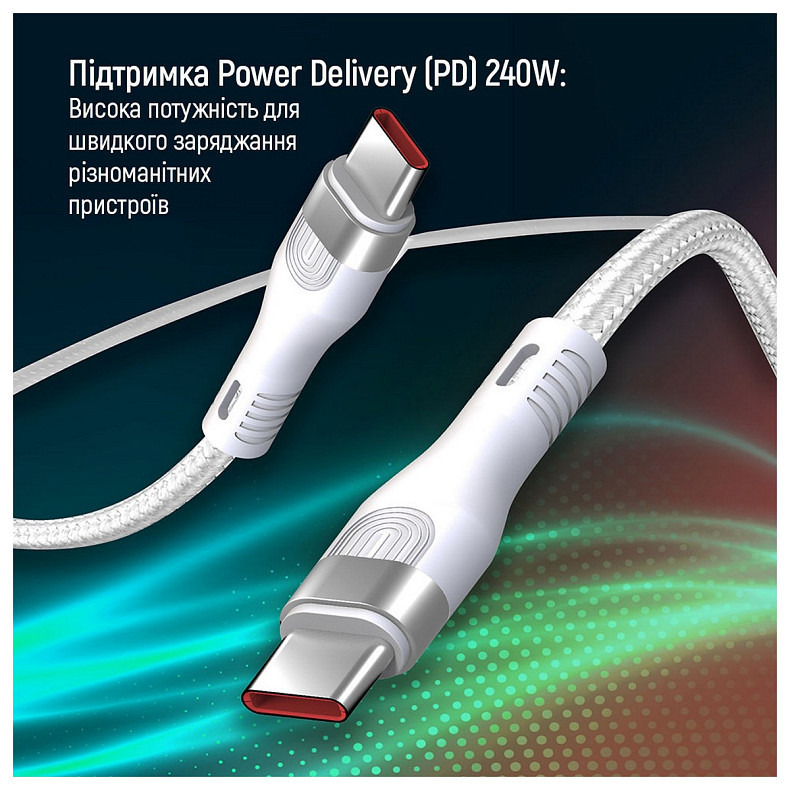 Кабель ColorWay USB Type-C + USB Type-C (M/M), 5.0 А, 1 м, White (CW-CBPDCC065-WT)
