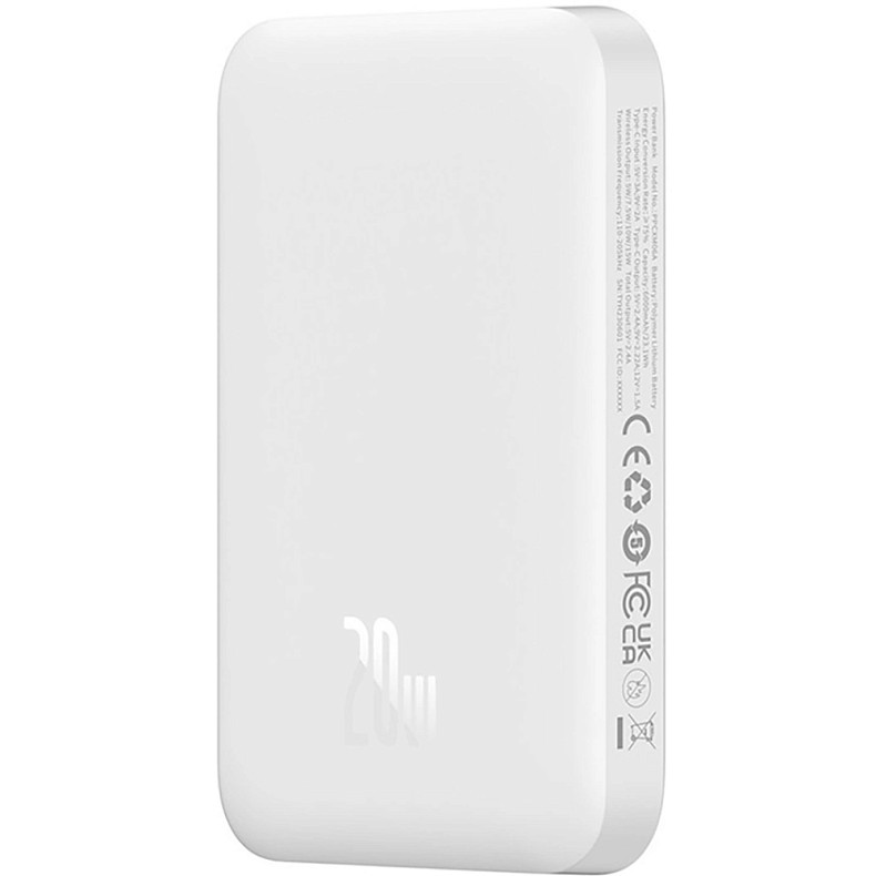 УМБ Baseus Magnetic Wireless Mini Air 6000mAh 20W PD,QC, USB-C In/Out, Qi-15W White