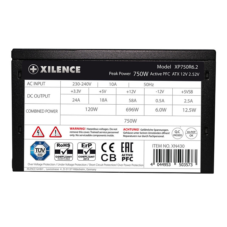 БП 750W Xilence XP750R6.2 Performance C+ 120mm, 80+ White, Retail Box