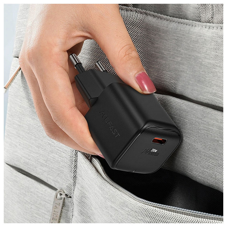 Зарядний пристрій USB-C 20W Gan A73 mini Fast Charger Black Acefast