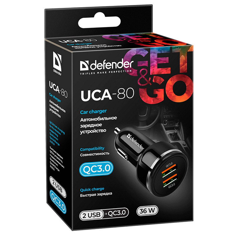 Автозарядка 2xUSB 36W (2xUSB-A) QC3.0,3А UCA-80 черная Defender