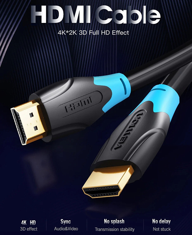 Кабель Vention HDMI M - M, 10.0 м, V1.4, 4K/HD 60Гц, PVC type, чорний,
