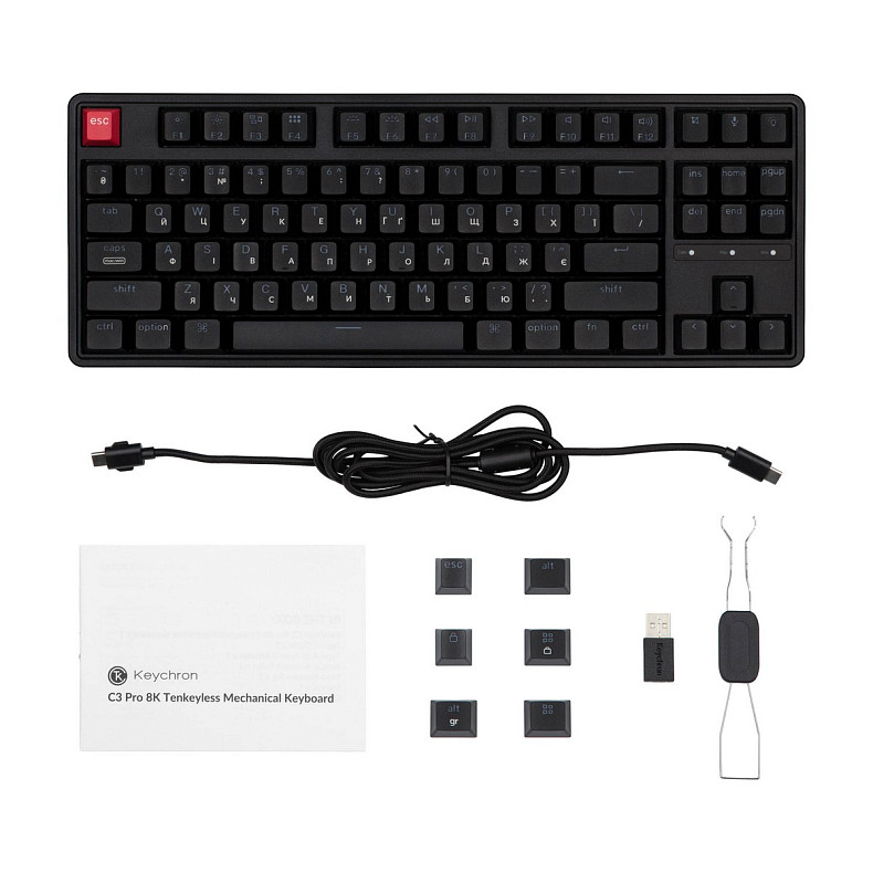 Клавиатура механическая Keychron C3 Pro V2 87Key, K pro Brown, USB-A, QMK, Hot-swap, 8K, EN/UKR, RGB, чо