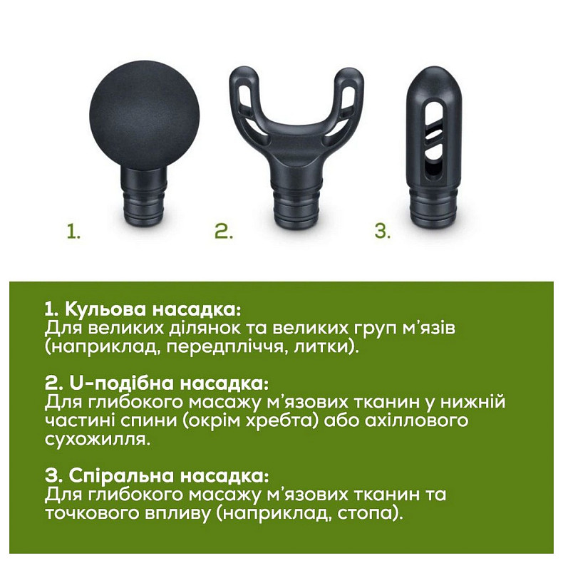 Масажер Beurer для тіла, літій- іонний акум., вага - 0,49кг, 3 насадки, чорний