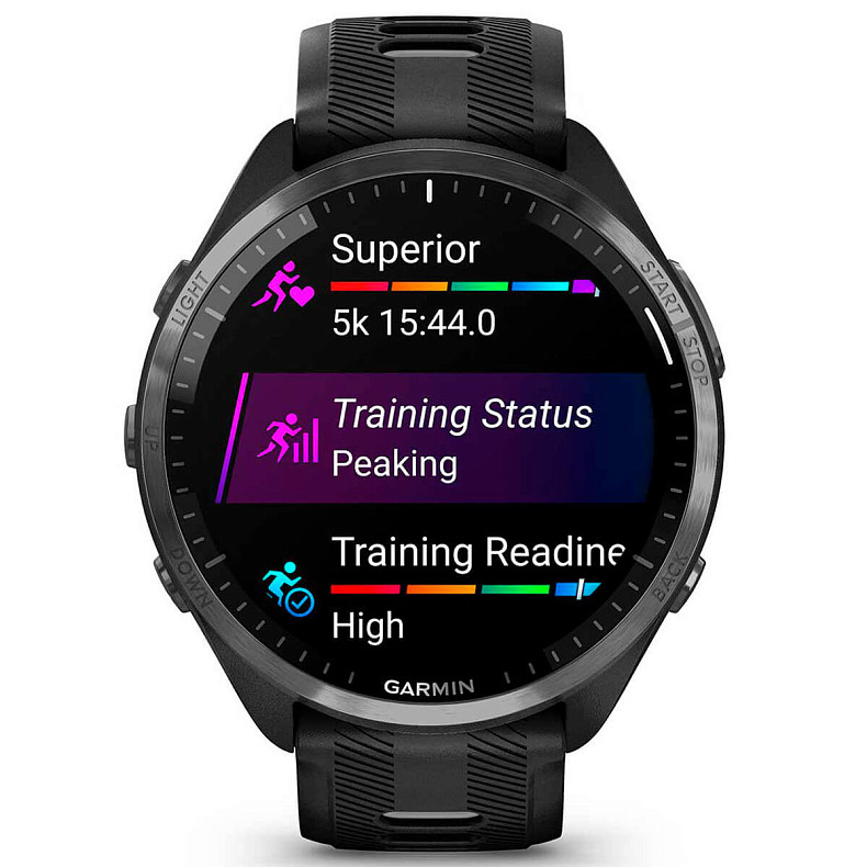 Спортивные часы Garmin Forerunner 965 Carbon Gray DLC Titanium Bezel with Black Case and Black/Powder Gray Silicone Band