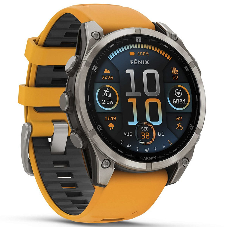 Спортивные часы GARMIN Fenix 8 47mm AMOLED Sapphire Graphite DLC Titanium with Spark Orange Silicone Band