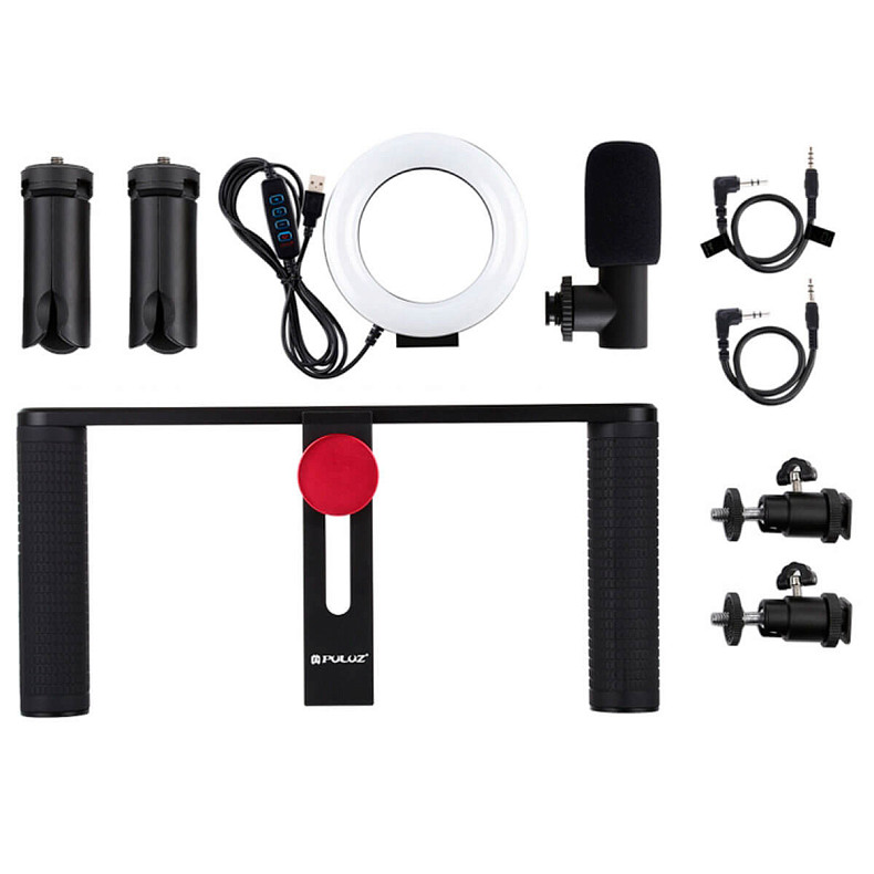 Комплект блогера Puluz PKT3028 4в1 (кольцевой свет, крепление, держатель для телефона, микрофон)