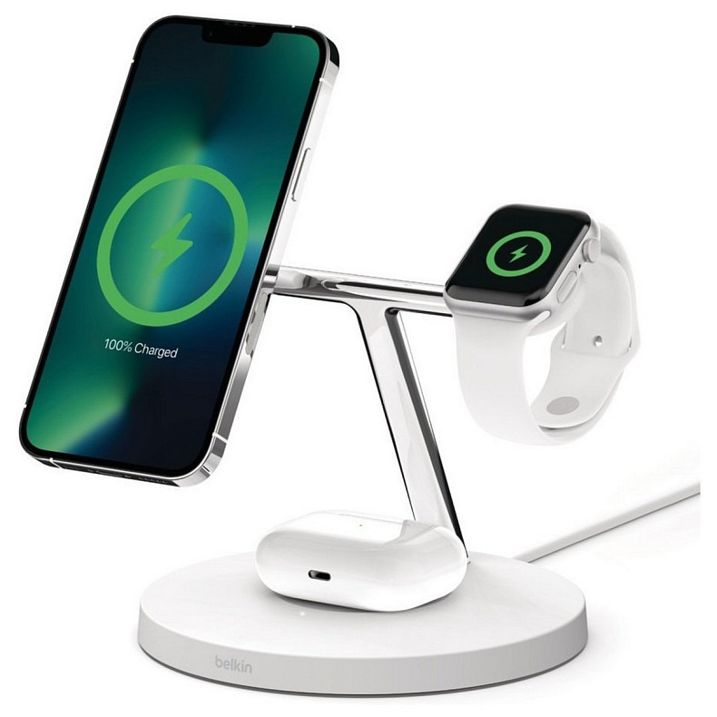 Беспроводное зарядное устройство для Belkin MagSafe 3in1 Wireless Charger, white (WIZ017VFWH)