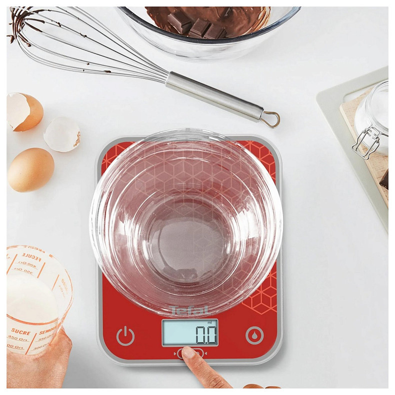 Ваги Tefal кухонні Optiss, 5кг, AAAx2 в комплекті, скло, червоний