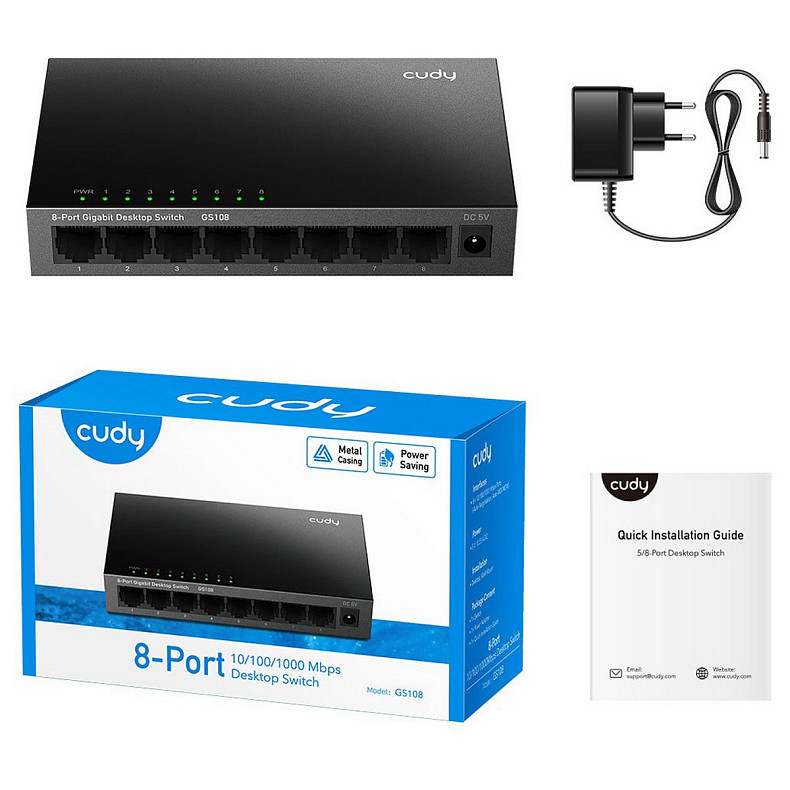 Коммутатор Cudy GS108, 8 портовый Gigabit Metal Desktop Switch