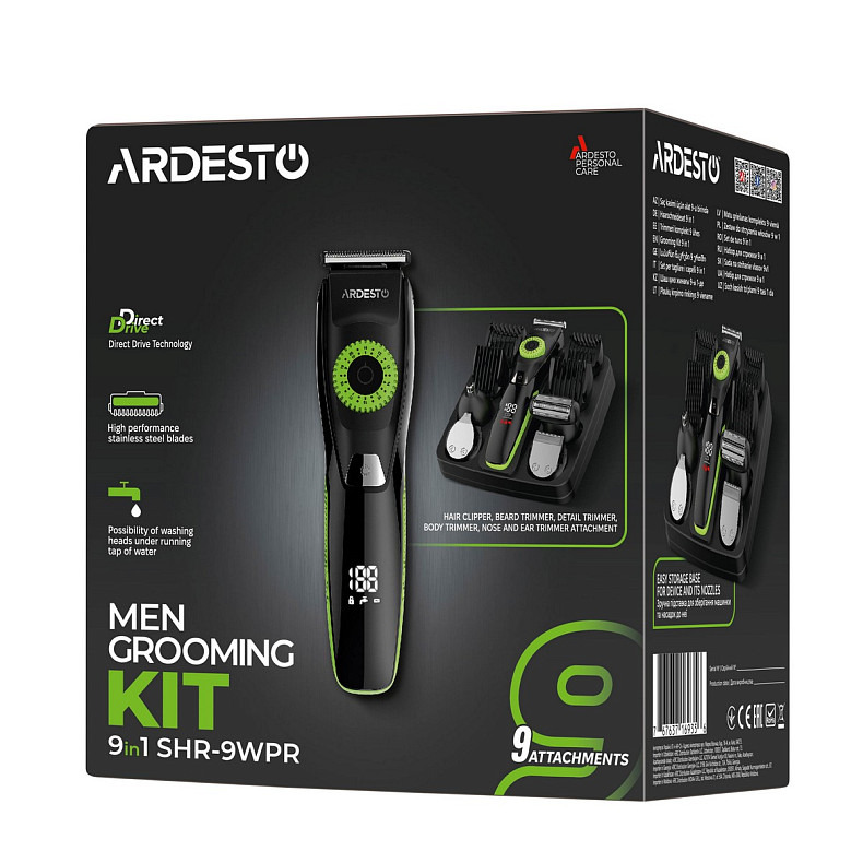 Набір для стрижки Ardesto SHR-9WPR, для бороди, вусів, голови, носа і тіла, мережа+акум., насадок-9