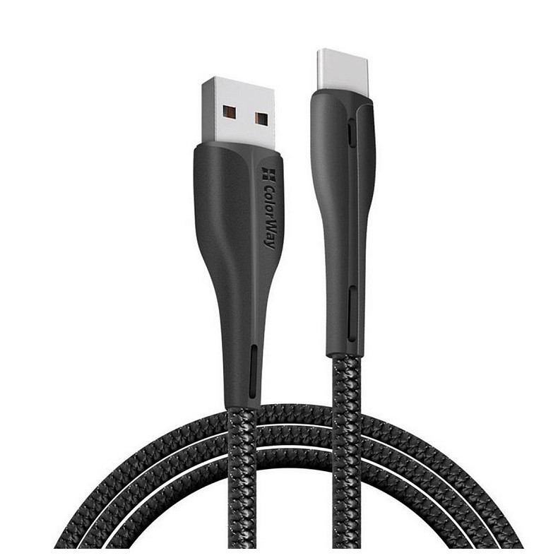 Кабель ColorWay USB-Type-C, 2.4А, 1м, PVC + Led, Black (CW-CBUC034-BK)