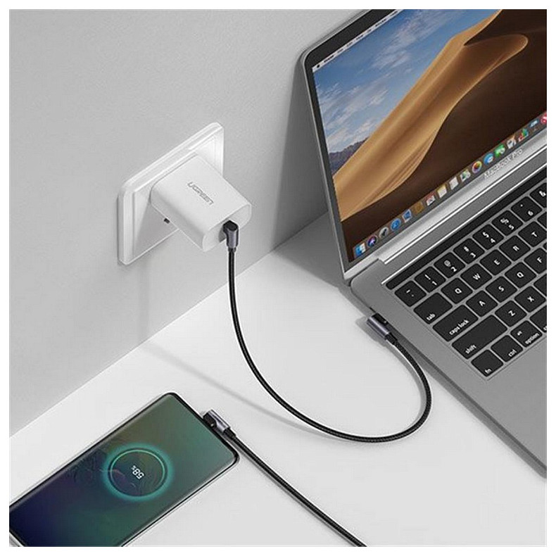 Кабель USB 2.0 Type-C M-M, 2 м, 90°, (20V/3A), (60W) Черный US323 UGREEN