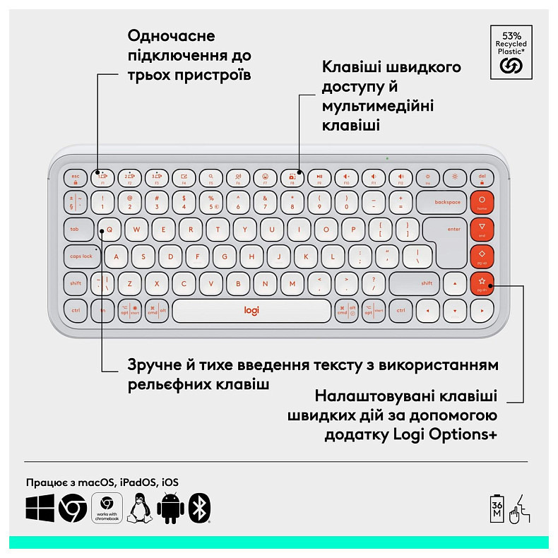 Клавіатура Logitech Pop Icon Keys Off White (920-013072)