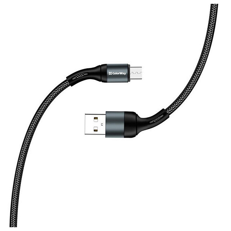 Кабель ColorWay USB-microUSB, nylon, 2.4А, 1м, Black (CW-CBUM045-BK)