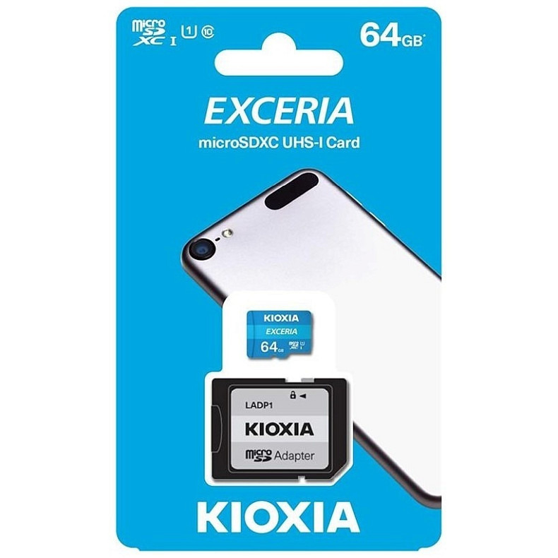 Карта памяти Kioxia 64GB MicroSDXC UHS-I Class 10 Exceria R100MB/s (LMEX1L064GG2) + SD-адаптер