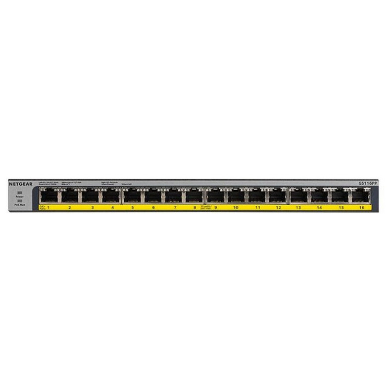 Коммутатор NETGEAR GS116PP 16x1GE PoE+(183Вт), FlexPoE, неуправляемый