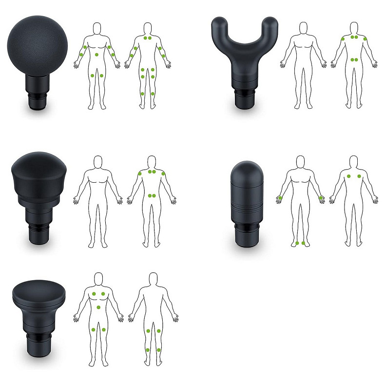 Масажер Beurer для тіла, літій- іонний акум., фасціальний, 5 насадок, чорний