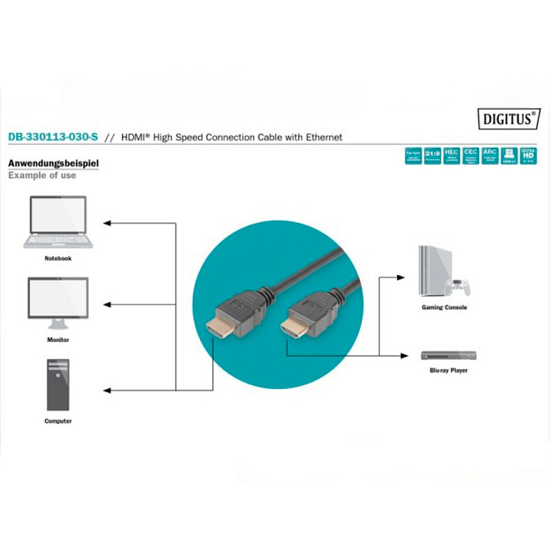 Кабель 4K HDMI 3M DB-330113-030-S DIGITUS by ASSMANN
