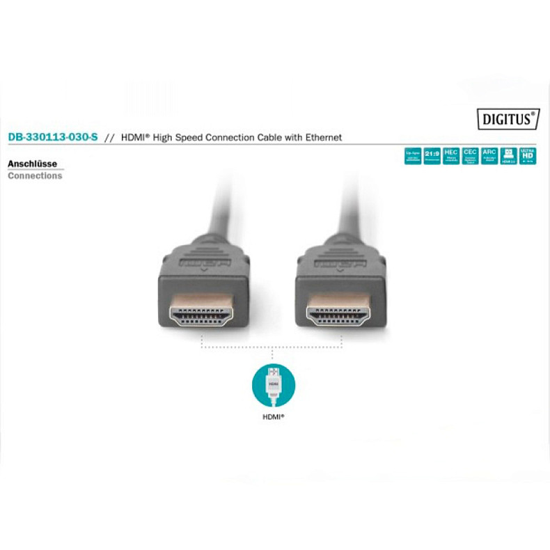 Кабель 4K HDMI 3M DB-330113-030-S DIGITUS by ASSMANN