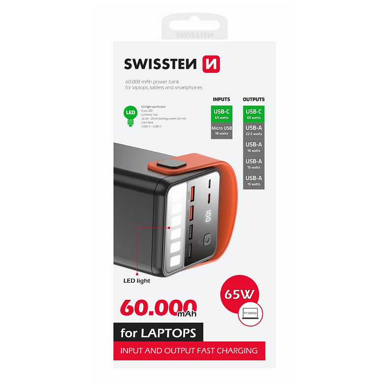 Универсальная мобильная батарея Swissten 60000mAh 65W Black (8595217481299)