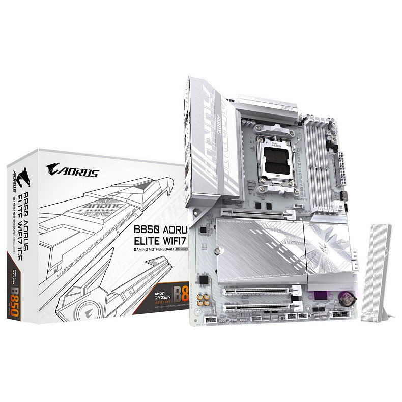 Материнська плата GIGABYTE B850 A ELITE WF7 ICE sAM5 B850 4xDDR5 M.2 DP Type-C Wi-Fi BT ATX білий