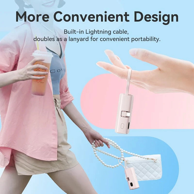 УМБ Vention 4800mAh 22,5W PD, USB-C In/Out, LED display, with built-in USB-C cable Black