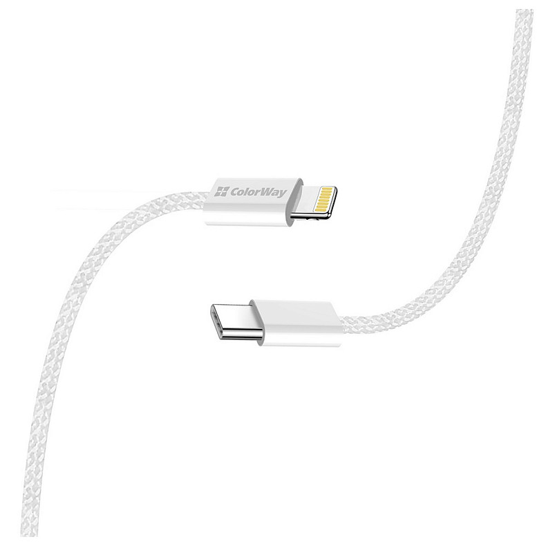 Кабель ColorWay USB Type-C - Lightning (M/M), (braided cotton) (PD Fast Charging 27W), 2 м, Gray (CW