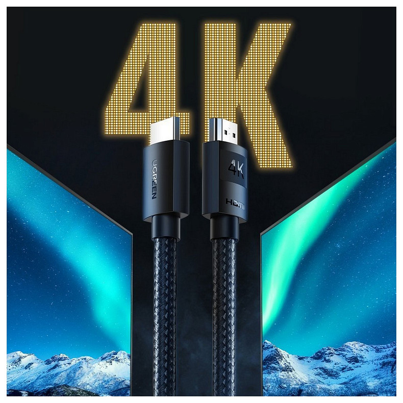 Кабель HDMI M - M, 3.0 м, V2.0 Cafule 4K, в поліуретановій оплітці HD119 UGREEN