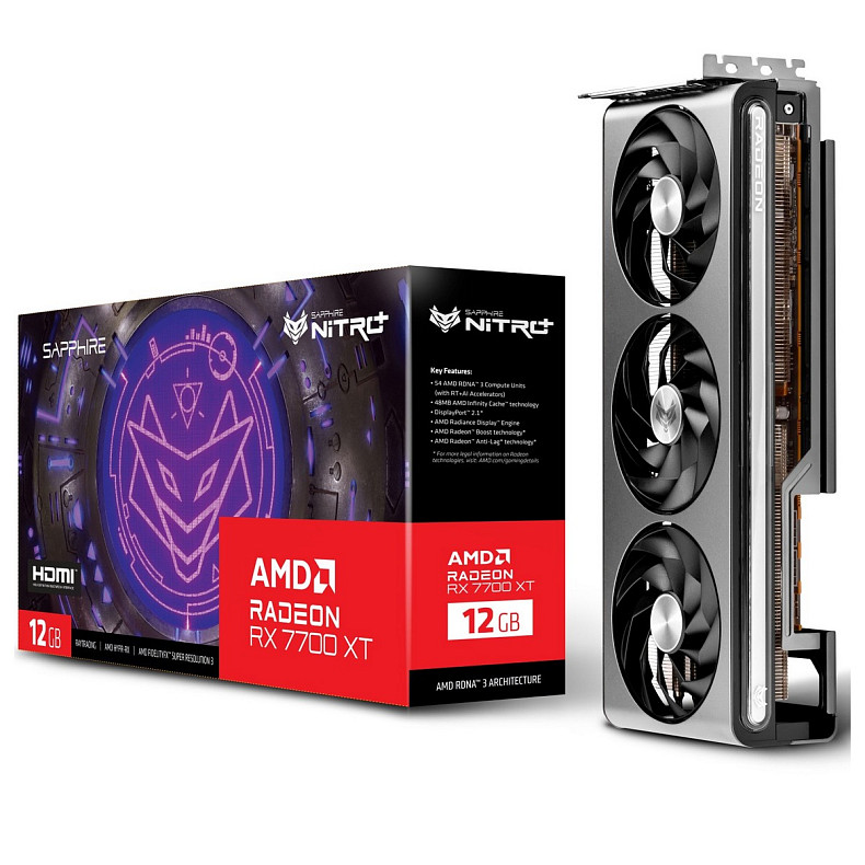 Видеокарта AMD Radeon RX 7700 XT Sapphire NITRO+ GAMING OC, 12GB GDDR6, 192 bit, PCI-Express 4.0 x16 (11335-02-20G)