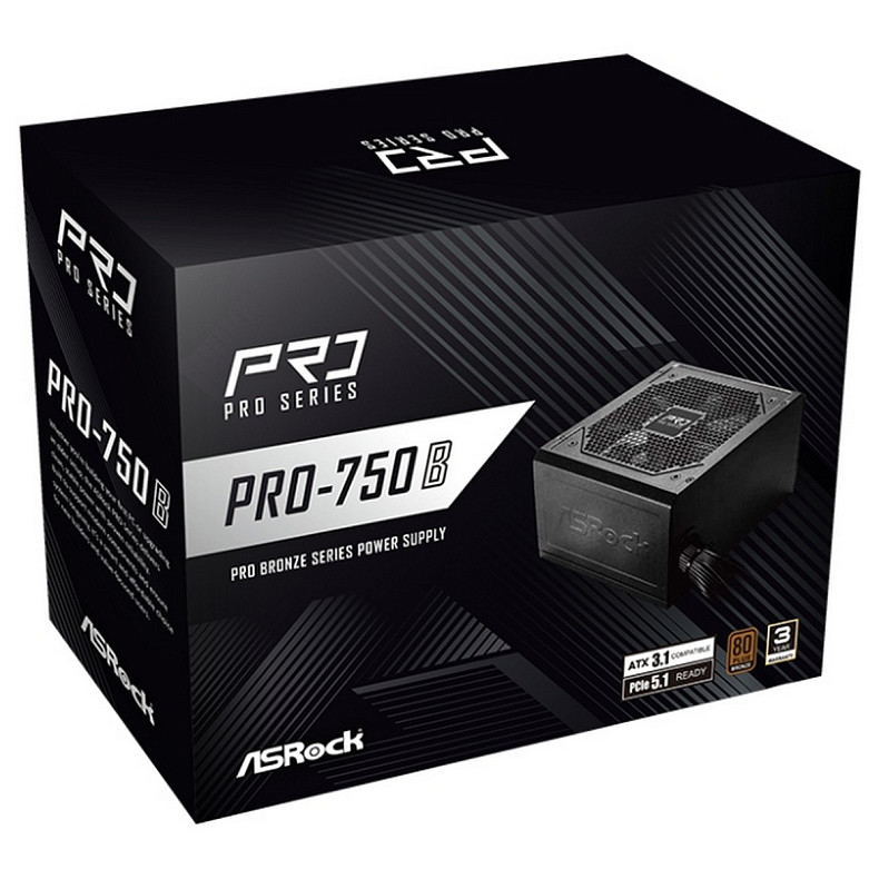 Блок питания ASRock PRO PRO-750B 120mm, 80+ Bronze