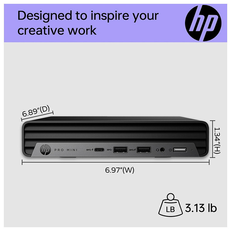 Неттоп HP Pro 400-G9 Mini, Intel i3-13100T, 8GB, F512GB, UMA, WiFi, кл+м, 3р,