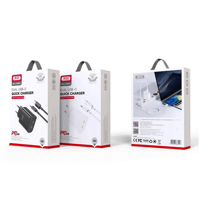 Зарядний пристрій XO L105 (2USB-С, 3А) PD Black (L105-CC.black)