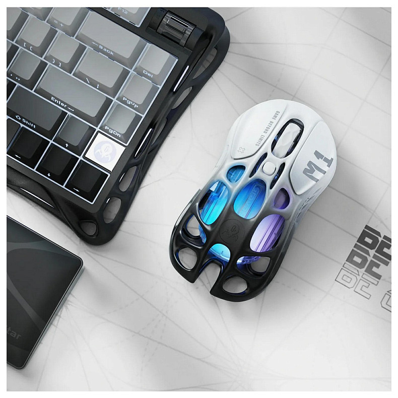 Миша GravaStar Mercury M1 Pro, BT/WL/USB-A, RGB, чорно-білий